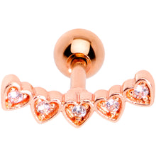 Load image into Gallery viewer, 16G 1/4 Clear CZ Gem Rose Gold Tone Five Heart Cartilage Tragus
