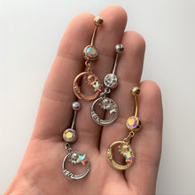 Load image into Gallery viewer, Clear Gem Sun Moon Star Dangle Belly Ring