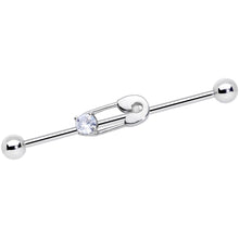 Load image into Gallery viewer, 14G Clear CZ Gem Punk Safety Pin Industrial Barbell 38mm
