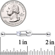 Load image into Gallery viewer, 14G Clear CZ Gem Punk Safety Pin Industrial Barbell 38mm