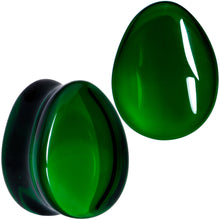 Load image into Gallery viewer, Solid Green Glass Teardrop Plug Set