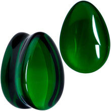 Load image into Gallery viewer, Solid Green Glass Teardrop Plug Set