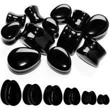 Load image into Gallery viewer, Solid Black Glass Teardrop Plug Set