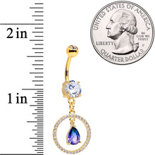Load image into Gallery viewer, Blue Green CZ Gem Gold Tone Drop Loop Dangle Belly Ring
