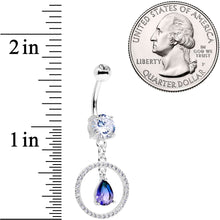Load image into Gallery viewer, Blue Green CZ Gem Drop Loop Dangle Belly Ring