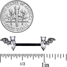 Load image into Gallery viewer, 14G 9/16 Clear Gem Black Bat Halloween Barbell Nipple Ring Set