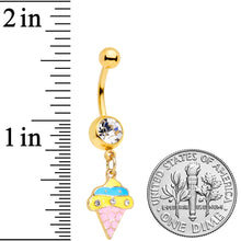 Load image into Gallery viewer, Clear Gem Gold Tone Pink Blue Ice Cream Cone Dangle Belly Ring