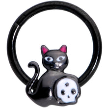 Load image into Gallery viewer, 16G 3/8 Black Cat Skull Halloween Hinged Segment Ring