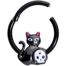 Load image into Gallery viewer, 16G 3/8 Black Cat Skull Halloween Hinged Segment Ring