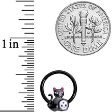 Load image into Gallery viewer, 16G 3/8 Black Cat Skull Halloween Hinged Segment Ring