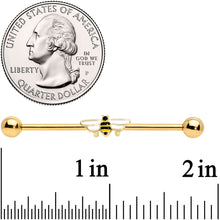 Load image into Gallery viewer, 14G Gold Tone Black White Striped Bee Industrial Barbell 38mm
