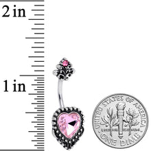 Load image into Gallery viewer, Pink Gem Regal Textured Heart Valentines Day Belly Ring