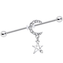Load image into Gallery viewer, 14G Clear Gem Moon Star Dangle Industrial Barbell 38mm