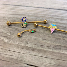 Load image into Gallery viewer, 14G Clear Gem Gold Tone Ice Cream Cone Industrial Barbell 38mm