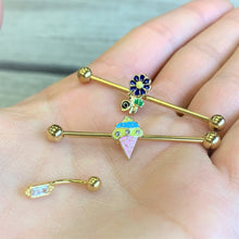 Load image into Gallery viewer, 14G Clear Gem Gold Tone Ice Cream Cone Industrial Barbell 38mm
