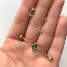 Load image into Gallery viewer, 14G Green Gem Gold Tone Regal Drop Industrial Barbell 38mm