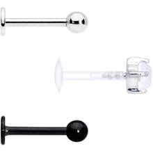 Load image into Gallery viewer, 16G 5/16 Faux White Opal Flexible Bioplast Black Labret Set of 3