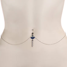 Load image into Gallery viewer, Clear Black Blue Gem Tropic Fan Dangle Belly Ring Belly Chain