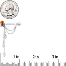 Load image into Gallery viewer, 14G 9/16 Clear Orange Gem Pineapple Dangle Nipple Ring Set