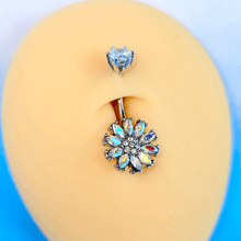 Load image into Gallery viewer, Clear Aurora CZ Gem Flower Belly Ring