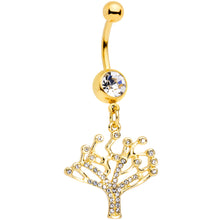 Load image into Gallery viewer, Clear CZ Gem Gold Tone Angular Tree of Life Dangle Belly Ring