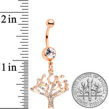 Load image into Gallery viewer, Clear CZ Gem Rose Gold Tone Angular Tree of Life Dangle Belly Ring