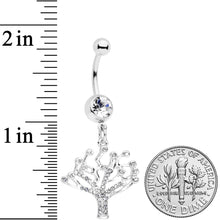 Load image into Gallery viewer, Clear CZ Gem Angular Tree of Life Dangle Belly Ring