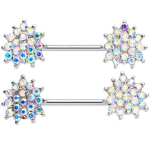 Load image into Gallery viewer, 14G 9/16 Aurora Gem Sunburst Barbell Nipple Ring Set