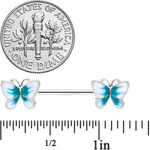 Load image into Gallery viewer, 14G 9/16 White Green Butterfly Barbell Nipple Set