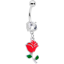 Load image into Gallery viewer, Clear Gem Valentines Day Red Rose Dangle Belly Ring