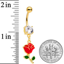 Load image into Gallery viewer, Clear Gem Gold Tone Valentines Day Red Rose Dangle Belly Ring