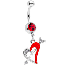 Load image into Gallery viewer, Clear Red Gem Valentine Heart Dangle Belly Ring