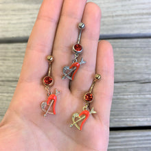 Load image into Gallery viewer, Clear Red Gem Gold Tone Valentine Heart Dangle Belly Ring