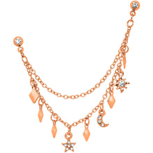 Load image into Gallery viewer, 16G 1/4 Rose Gold Tone Moon Sun Dangle Cartilage Chain Earring