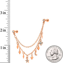 Load image into Gallery viewer, 16G 1/4 Rose Gold Tone Moon Sun Dangle Cartilage Chain Earring