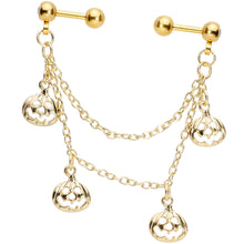 Load image into Gallery viewer, 16G 1/4 Clear Gem Gold Tone Pumpkin Cartilage Chain Earring