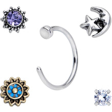 Load image into Gallery viewer, 20G Clear CZ Gem Sun Moon Assorted L Shaped Nose Ring Set of 6