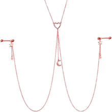 Load image into Gallery viewer, 14G 5/8 Clear Gem Rose Gold Hue Star Moon Nipple Chain Necklace