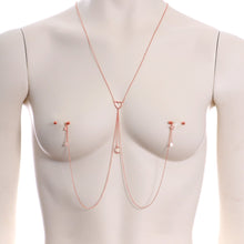 Load image into Gallery viewer, 14G 5/8 Clear Gem Rose Gold Hue Star Moon Nipple Chain Necklace