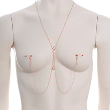 Load image into Gallery viewer, 14G 5/8 Clear Gem Rose Gold Hue Star Sun Nipple Chain Necklace