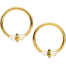 Load image into Gallery viewer, 14G 9/16 Gold Tone Black White Bee BCR Captive Nipple Ring Set
