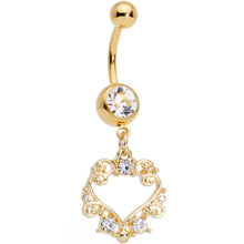 Load image into Gallery viewer, Clear CZ Gem Gold Tone Ornate Heart Dangle Belly Ring