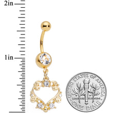 Load image into Gallery viewer, Clear CZ Gem Gold Tone Ornate Heart Dangle Belly Ring