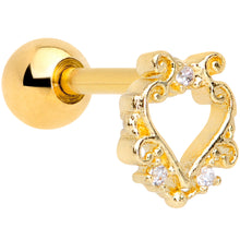 Load image into Gallery viewer, 16G 1/4 Clear CZ Gem Gold Tone Fancy Heart Cartilage Tragus