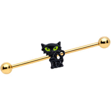 Load image into Gallery viewer, 14G Gold Tone Black Cat Halloween Industrial Barbell 38mm