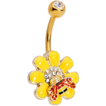 Load image into Gallery viewer, Clear Gem Gold Tone Red Yellow Bee Flower Belly Ring