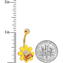 Load image into Gallery viewer, Clear Gem Gold Tone Red Yellow Bee Flower Belly Ring