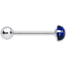 Load image into Gallery viewer, Blue CZ Gem Smooth Hemisphere Barbell Tongue Ring