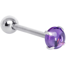 Load image into Gallery viewer, Purple CZ Gem Smooth Hemisphere Barbell Tongue Ring