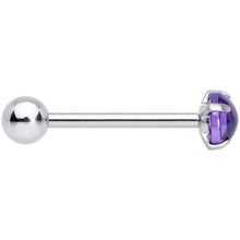 Load image into Gallery viewer, Purple CZ Gem Smooth Hemisphere Barbell Tongue Ring